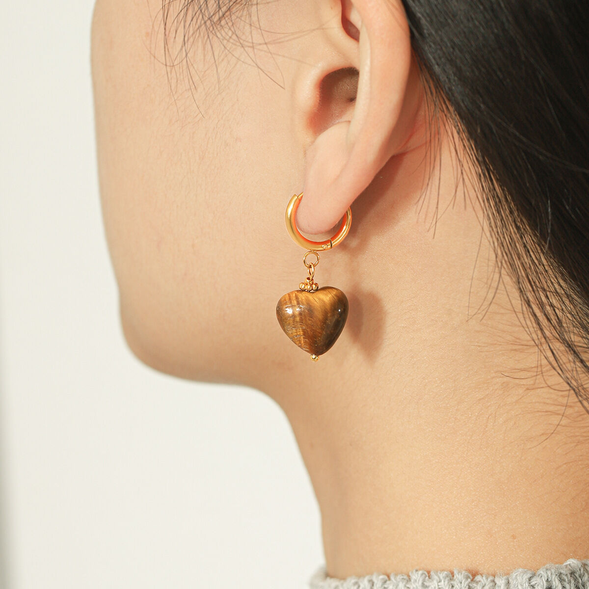 Pendientes Colgantes Para Mujer De La Serie Simple Daily Heart Con Borla, De Acero Inoxidable, Resistentes Al Agua, Color Dorado Y Piedra Natural. h5 Imagen6