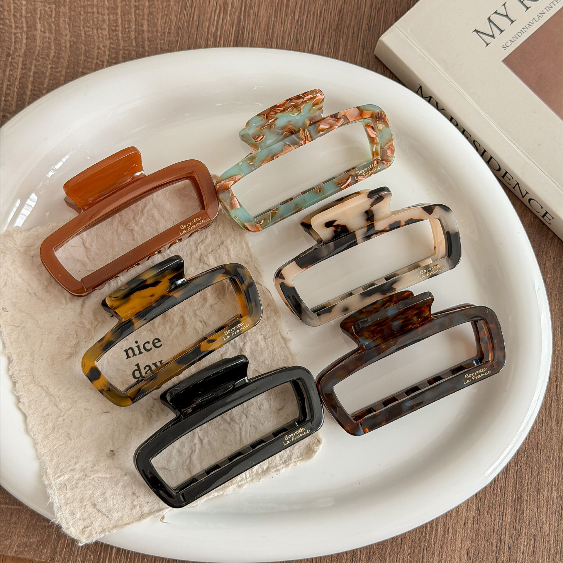 Einfache Haarspangen aus Acetat mit Retro-Muster, einfarbig, Leopardenmuster und Farbverlauf 2