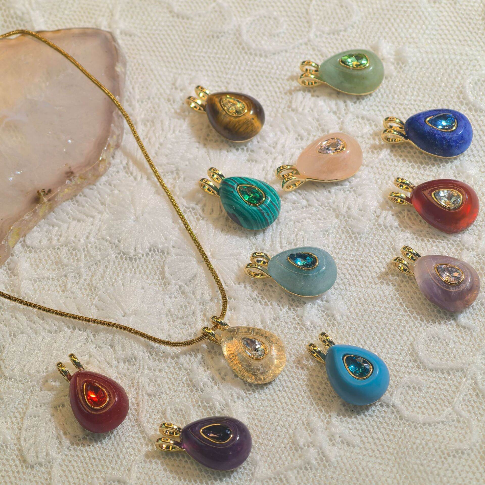 Birthstone Droplet Natural Stones  Gold Color Zircon Women's Pendants