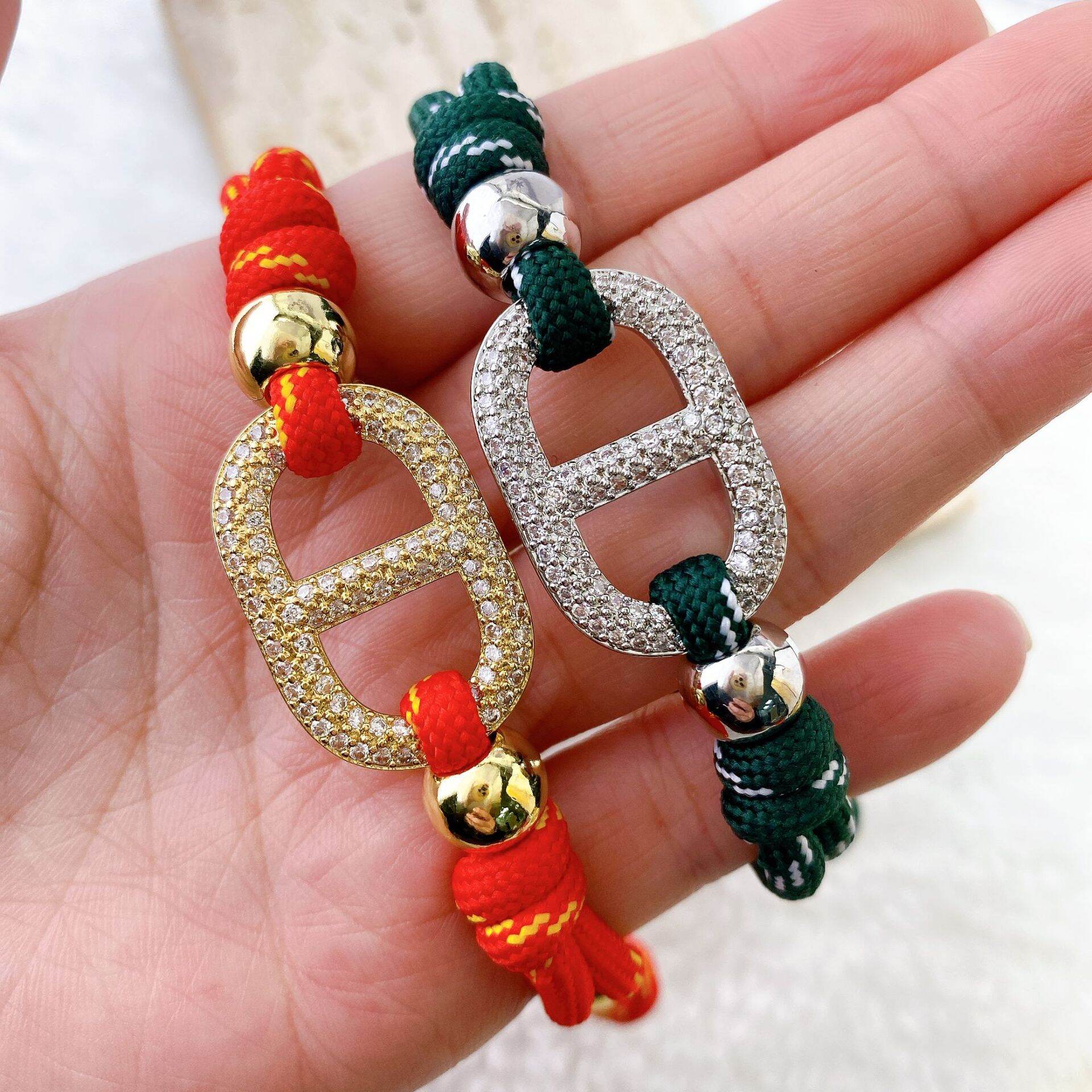 Geometric Shape Rope Copper Rhinestone Women's Braided Bracelets