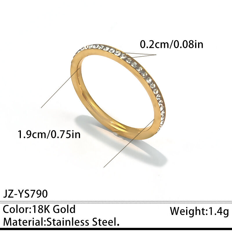 Luxurious Series Simple Geometric Shape Stainless Steel Waterproof Gold Color Rhinestone Women's Gemstone Rings