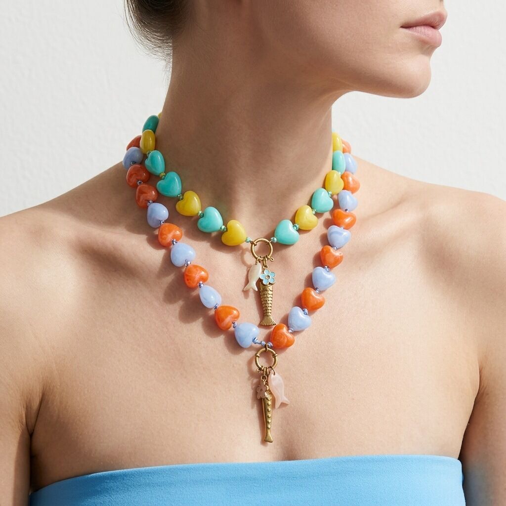 Romantische Serie Hartvormige Visjes, Acryl, Goudkleurige Kralenketting Voor Dames