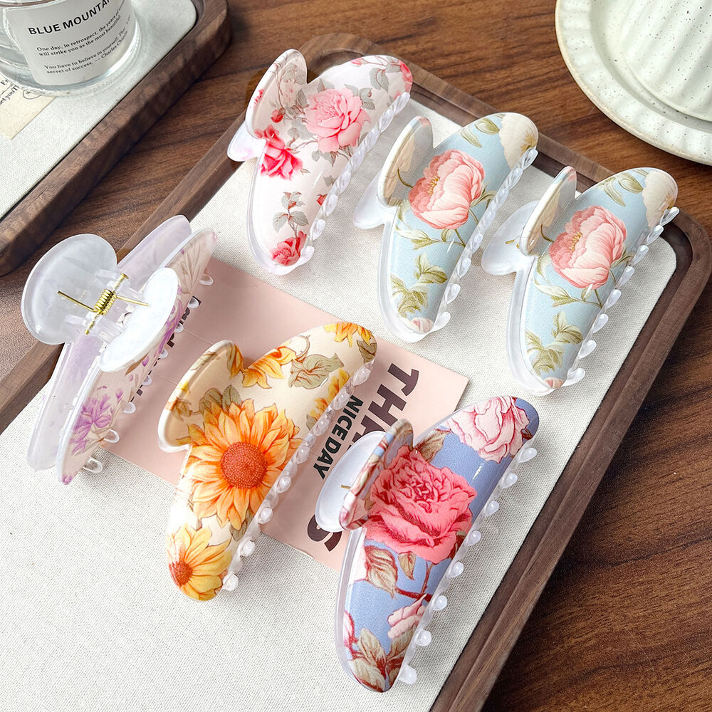Pinzas Para El Cabello De Pvc Con Diseño De Flores Elegantes Y Colores Variados, Rosas Y Hojas, De La Serie Romántica. Imagen2
