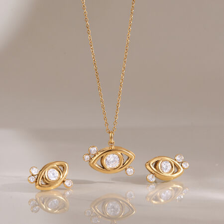 Simple Series Casual Devil's Eye Stainless Steel Waterproof Gold Color Zircon Women's Necklaces Sets