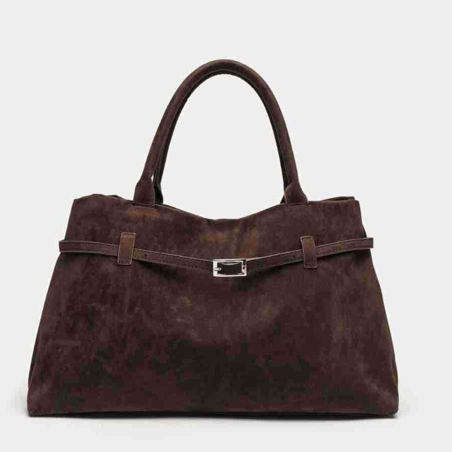 Bolsos De Mano Para Mujer De Estilo Casual Con Herrajes Metálicos Y Diseño Liso En Ante. Imagen3