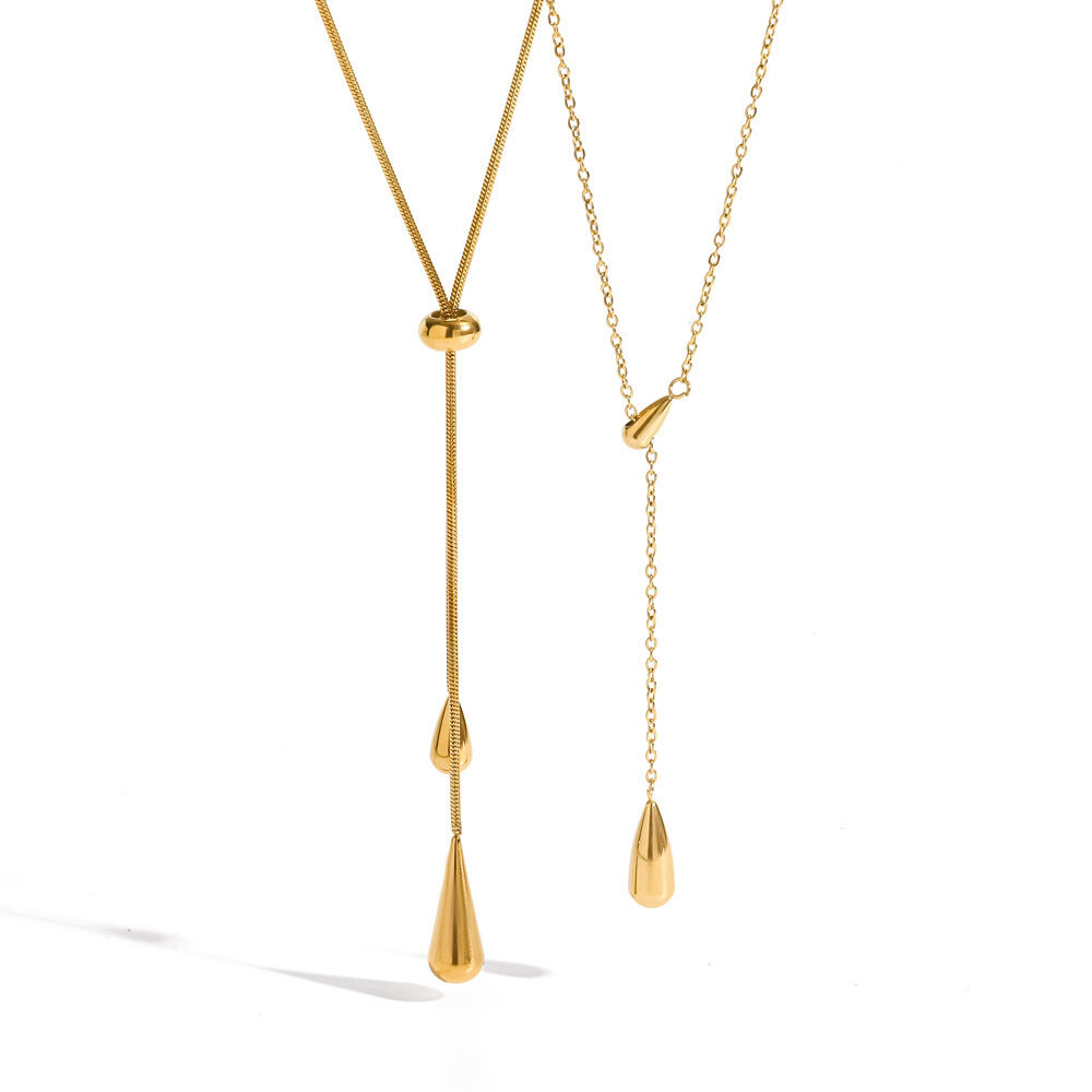 Collana Con Pendente A Goccia Da Donna, Serie Simple, In Acciaio Inossidabile Impermeabile Color Oro. h5 Immagine4