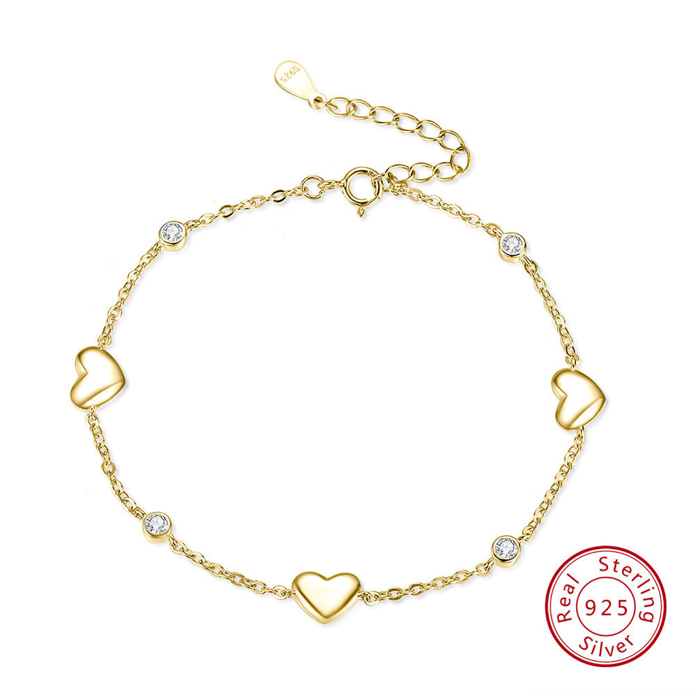 Bracelet En Argent Sterling 925 Plaqué Rhodium, Collection Simple Series Sweet Heart Chain, Pour Femme. h5Image2