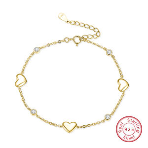 Bracelet En Argent Sterling 925 Plaqué Rhodium, Collection Simple Series Sweet Heart Chain, Pour Femme. h5 Image2