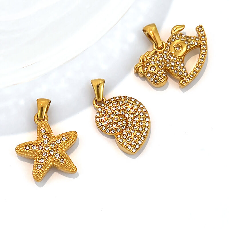 Oceanic Style Stainless Steel Waterproof Gold Color Rhinestone Women's Pendants h5 Picture2