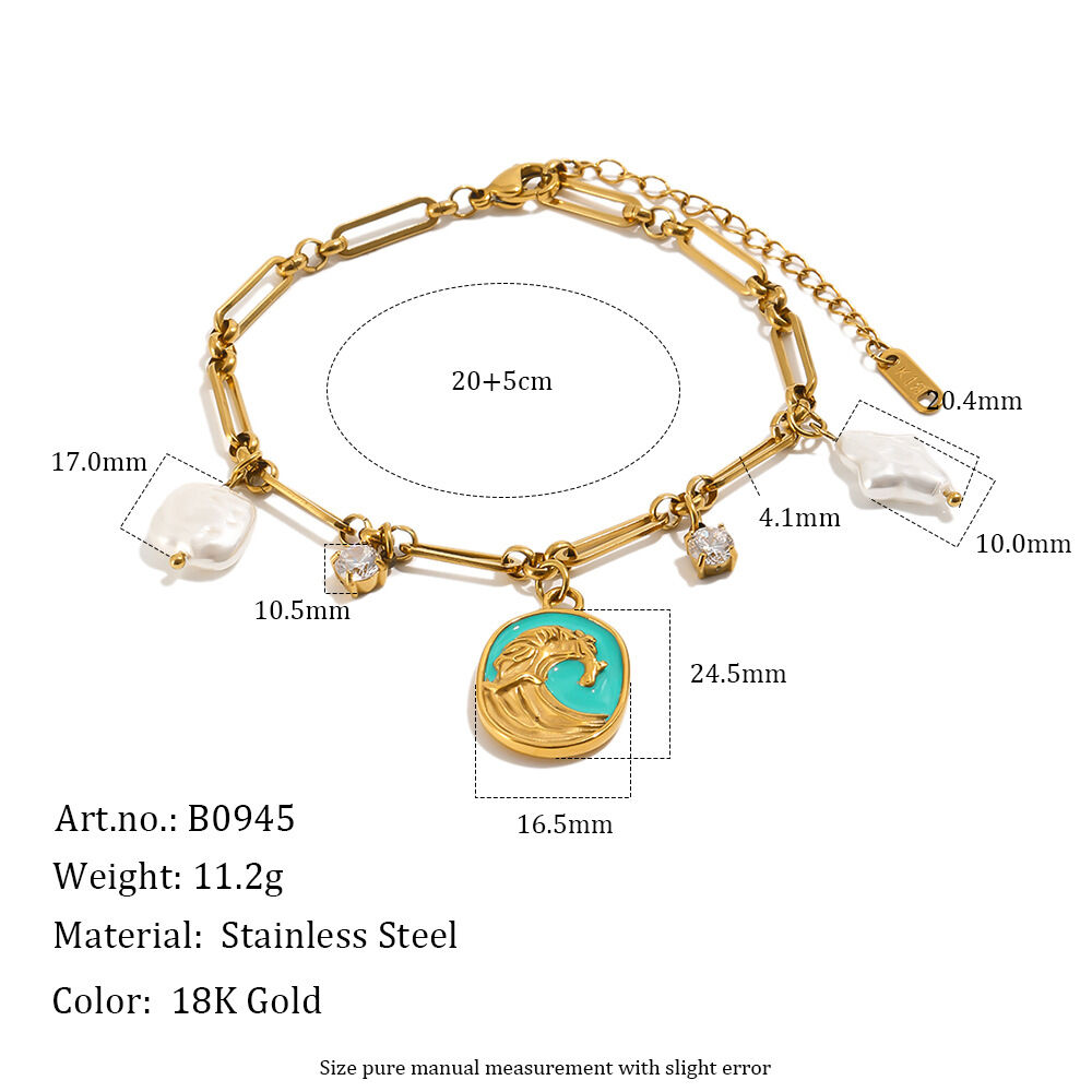 Pulseras De Mujer Con Dijes De La Serie Romántica, Estilo Retro, Rectangular Y Elíptica, De Acero Inoxidable, Resistentes Al Agua Y De Color Dorado.