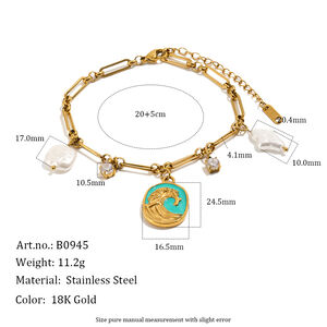 Pulseras De Mujer Con Dijes De La Serie Romántica, Estilo Retro, Rectangular Y Elíptica, De Acero Inoxidable, Resistentes Al Agua Y De Color Dorado. h5