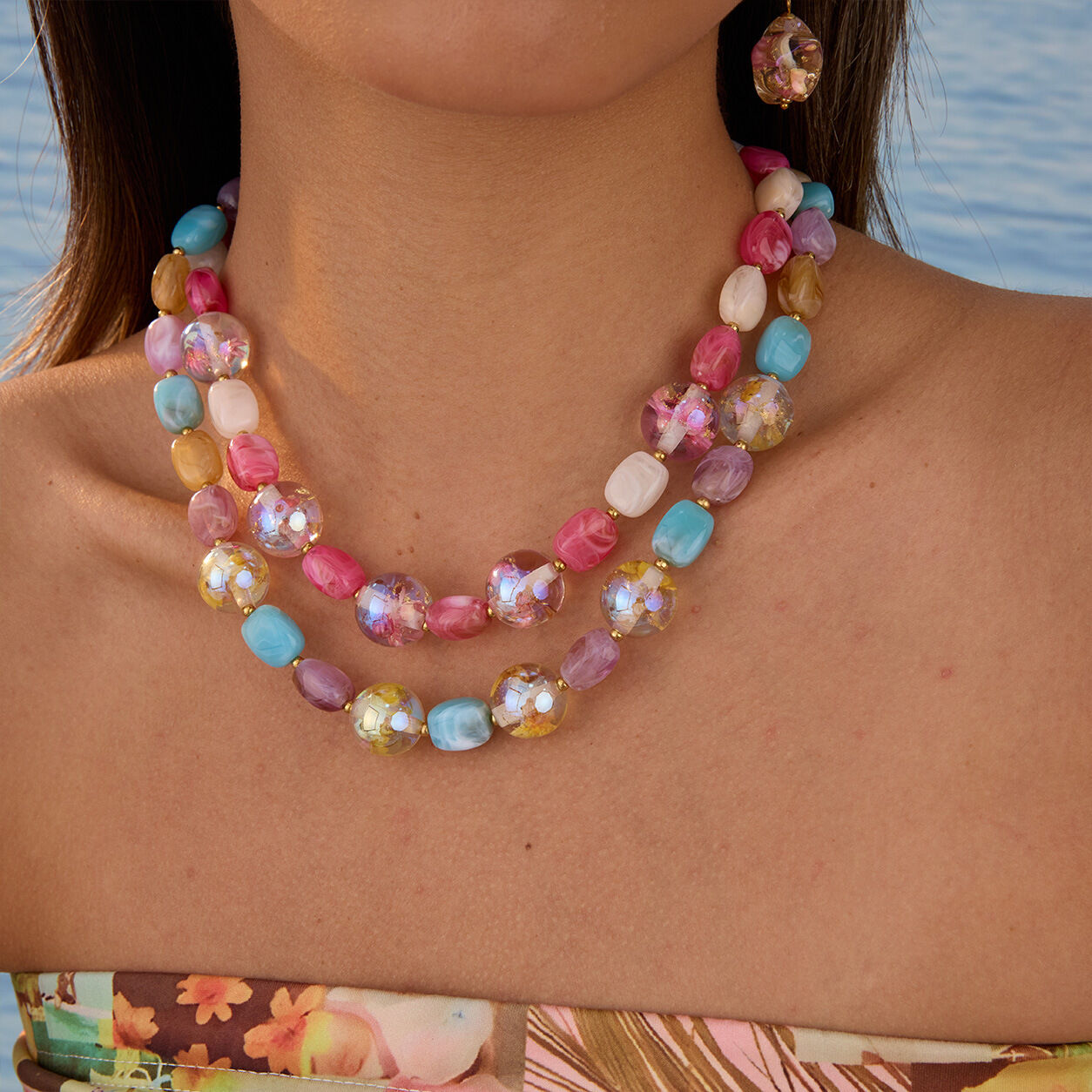Collares De Cuentas Impermeables De Acero Inoxidable Con Cadena De Flores Dulces De La Serie Romántica