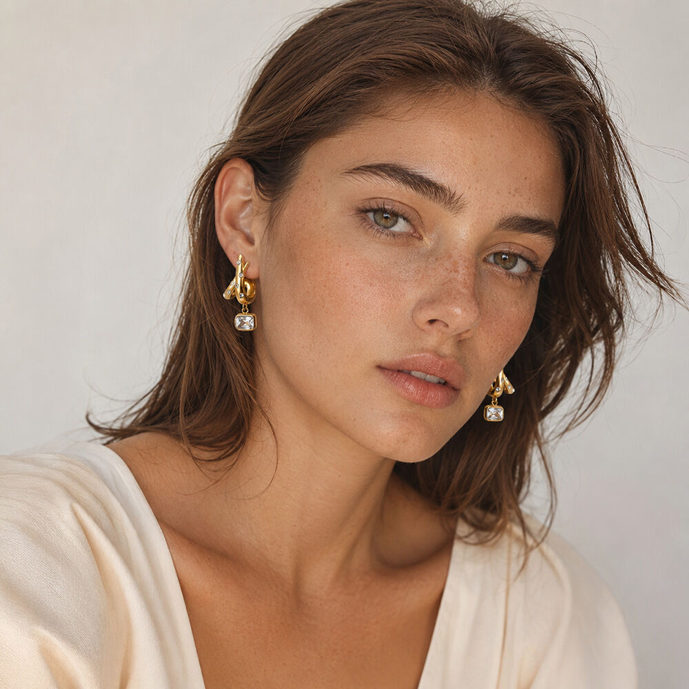 Pendientes De Botón Para Mujer De La Serie Simple, De Forma Irregular, De Acero Inoxidable, Resistentes Al Agua Y Color Dorado. h5Imagen3