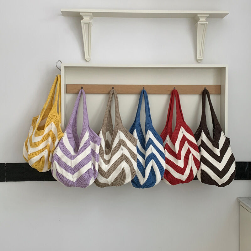 Casual Style Woven Stripe Hollowed-Out Mixed Color Woven Polyester Women's Round Bag Shoulder Bags Picture4