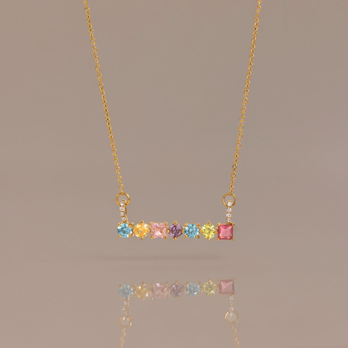 Luxurious Sweet Patchwork Rectangle Stainless Steel Waterproof   Gold Color  Zircon Women's Pendant Necklaces 2