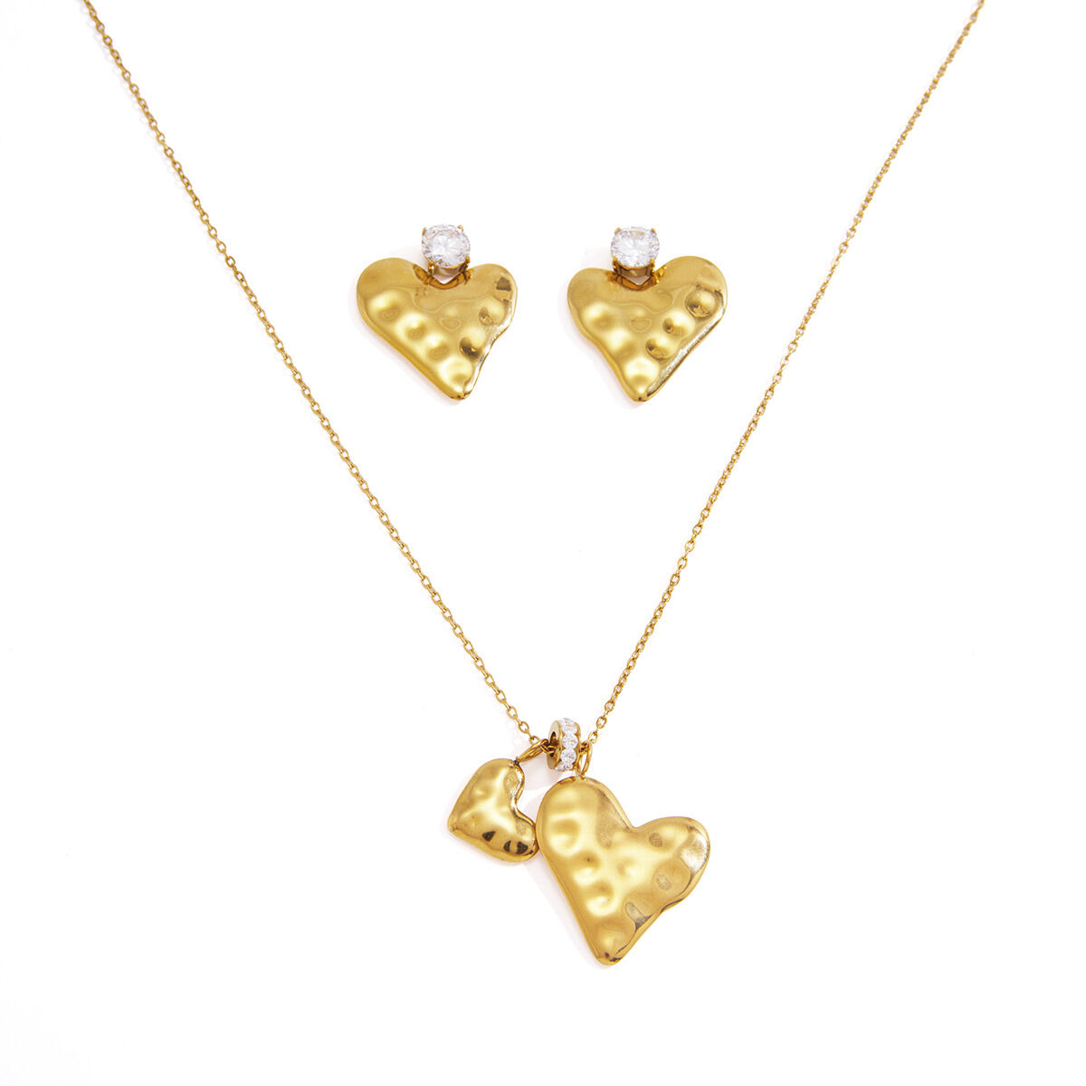 Simple Series Elegant Heart Hammer Pattern Stainless Steel Waterproof   Gold Color  Women's Pendant Necklaces Picture5