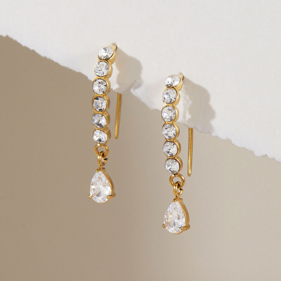 Luxurious Series Elegant Droplet Patchwork Stainless Steel Waterproof   Gold Color  Zircon Women's Drop Earrings