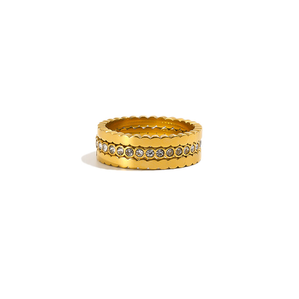 Luxuriöse Serie: Schlichte, Runde Statement-Ringe Aus Wasserdichtem Edelstahl In Goldfarbe Mit Zirkonia Bild4