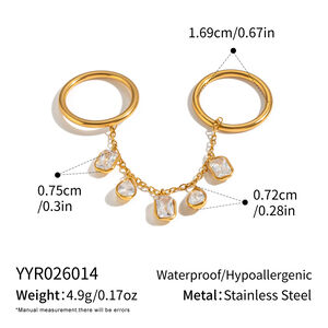 Tassel Stainless Steel Waterproof Gold Color Zircon Gemstone Rings h5