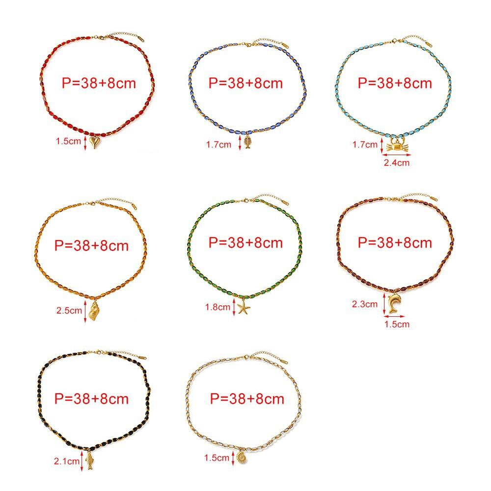 Simple Series Vacation Oceanic Style Beads Fish Stainless Steel Waterproof   Gold Color  Women's Beaded Necklaces h5 Picture5