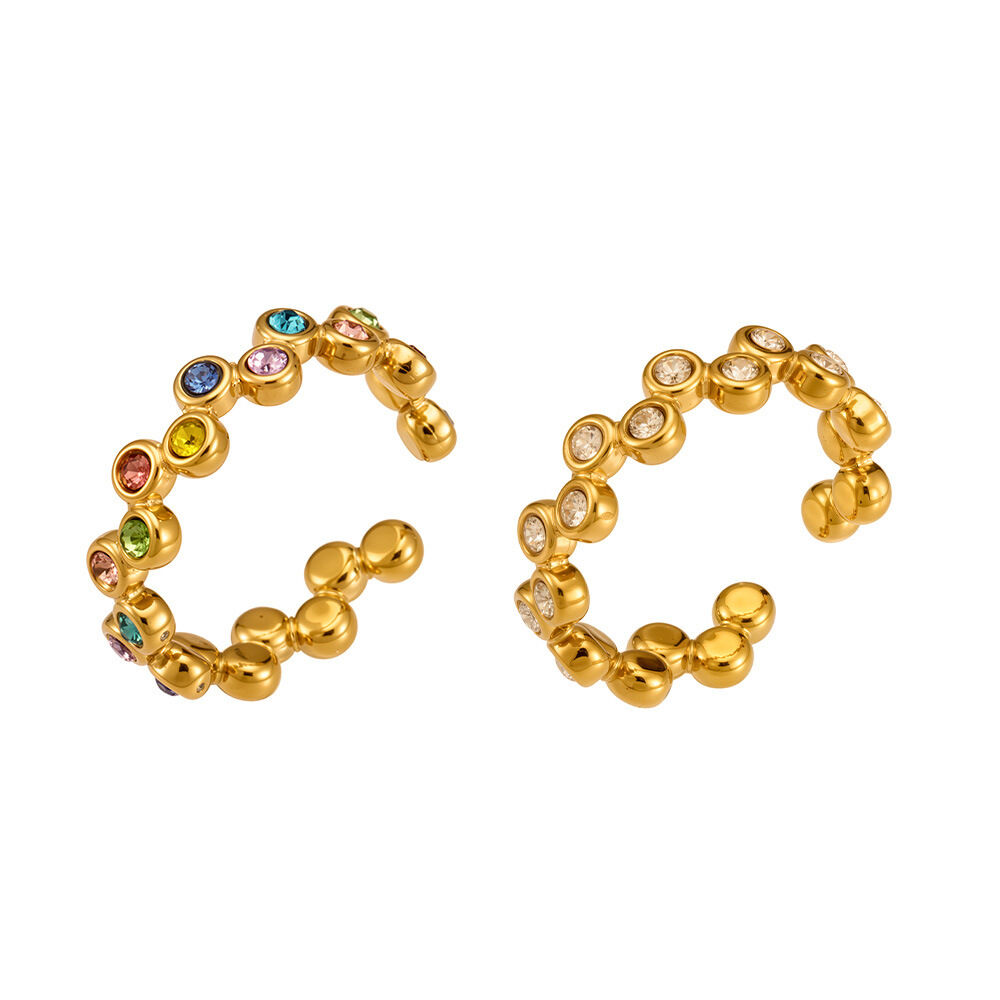 Bagues De Luxe Pour Tous Les Jours, Forme Irrégulière, Couleurs Assorties, Acier Inoxydable, Étanches, Couleur Or, Zircon. Image5