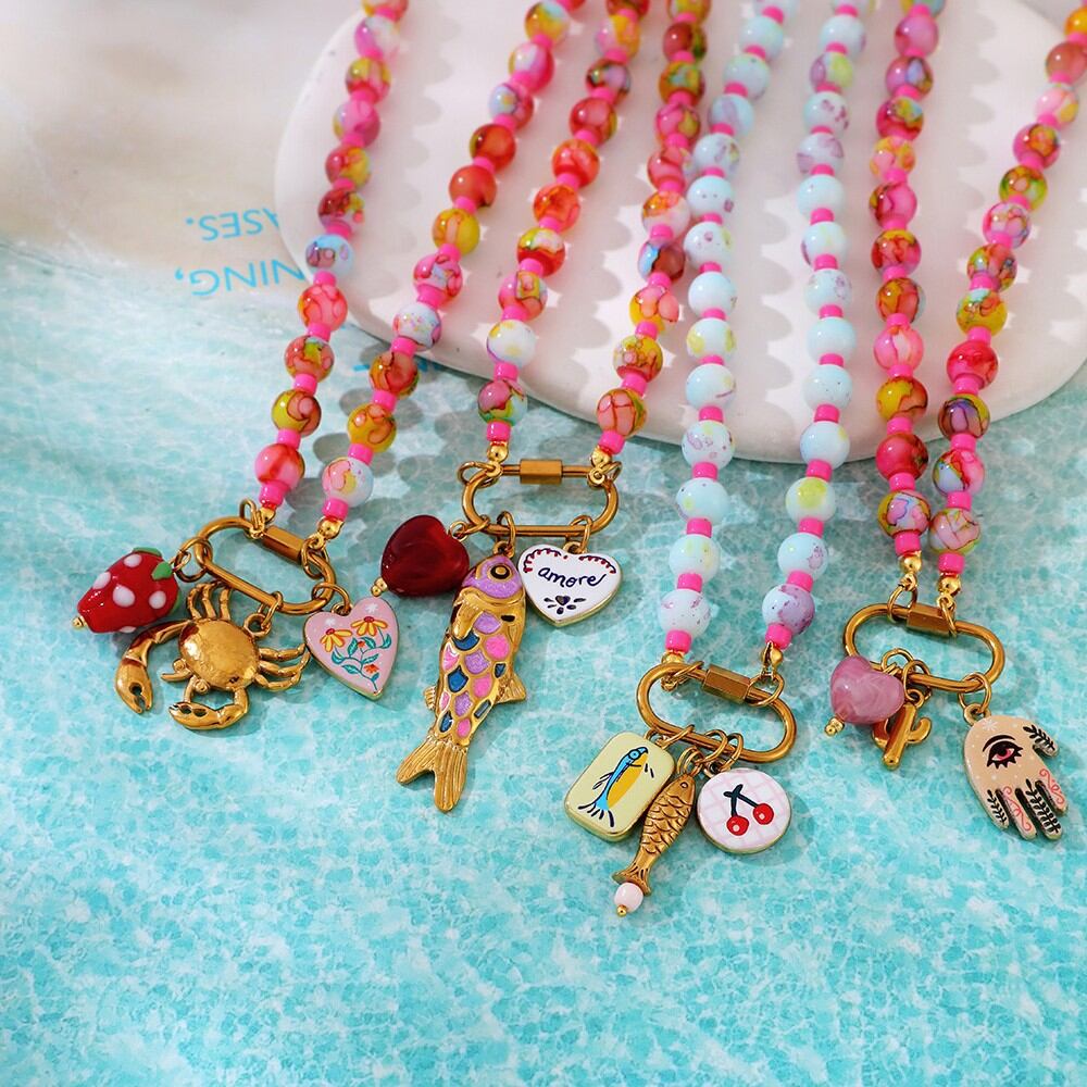 Collares De Cuentas De Resina Con Forma De Pez, Estilo Oceánico, De La Serie Romántica &Quot;Vacaciones&Quot;. Imagen3
