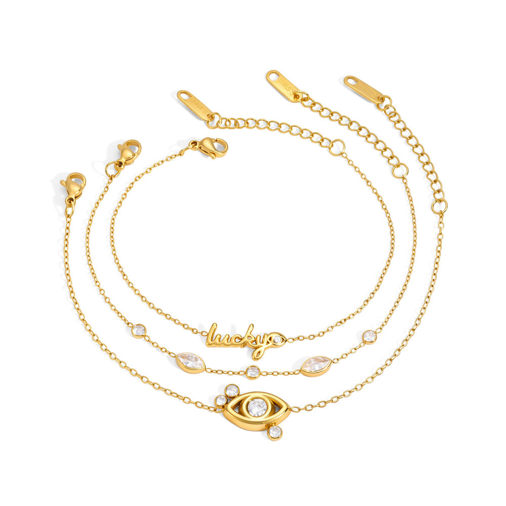 Simple Series Elegant Devil's Eye Stainless Steel Waterproof Zircon Women's Charm Bracelets h5Picture5