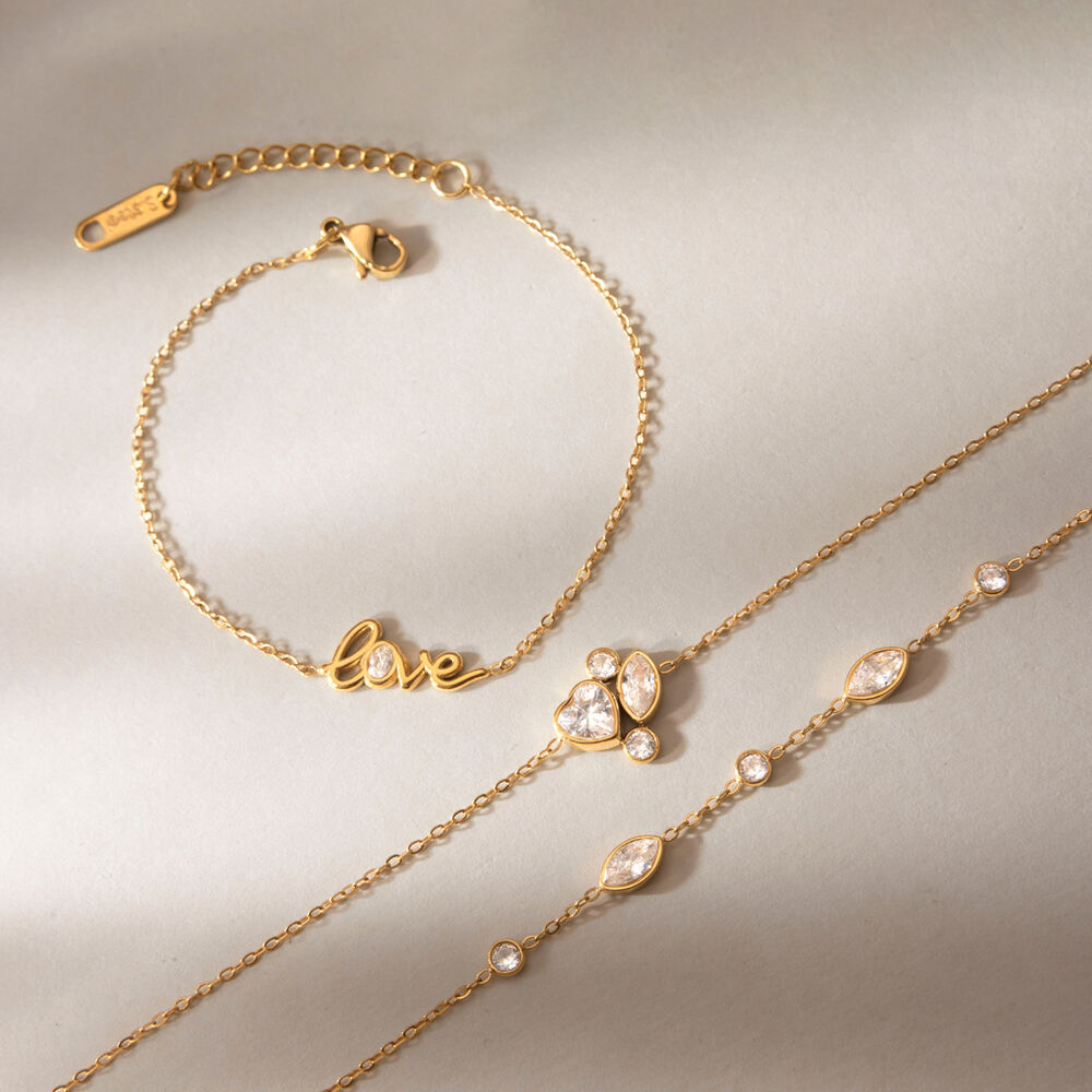 Simple Series Elegant Letter Chain Stainless Steel Waterproof Gold Color Zircon Women's Charm Bracelets h5Picture3