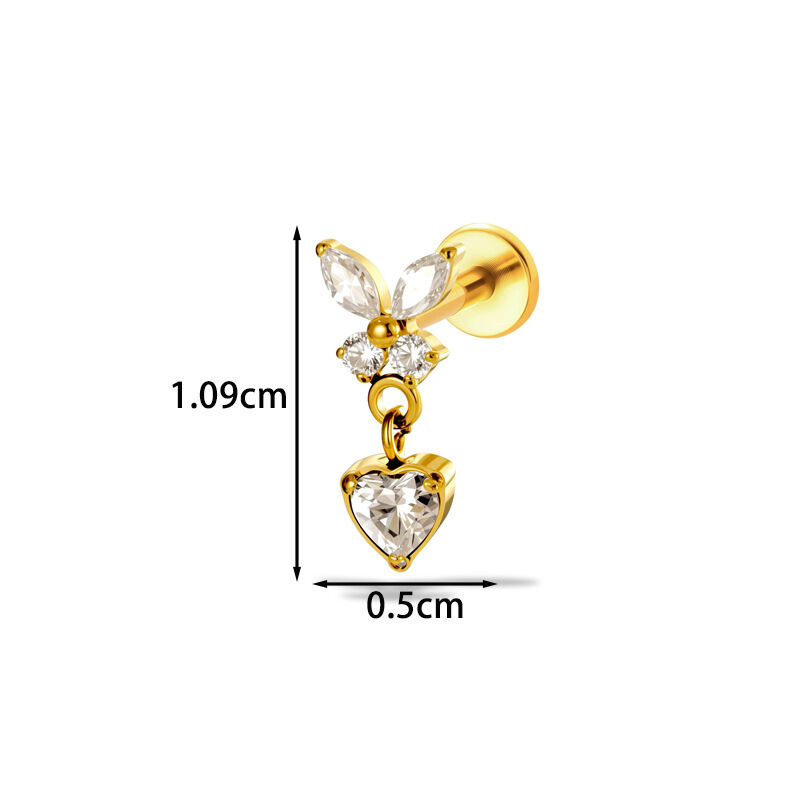 Boucles D'Oreilles Piercing Pour Femme, Série Simple, En Alliage De Titane Doré Avec Nœud Papillon Et Zircon. Image2
