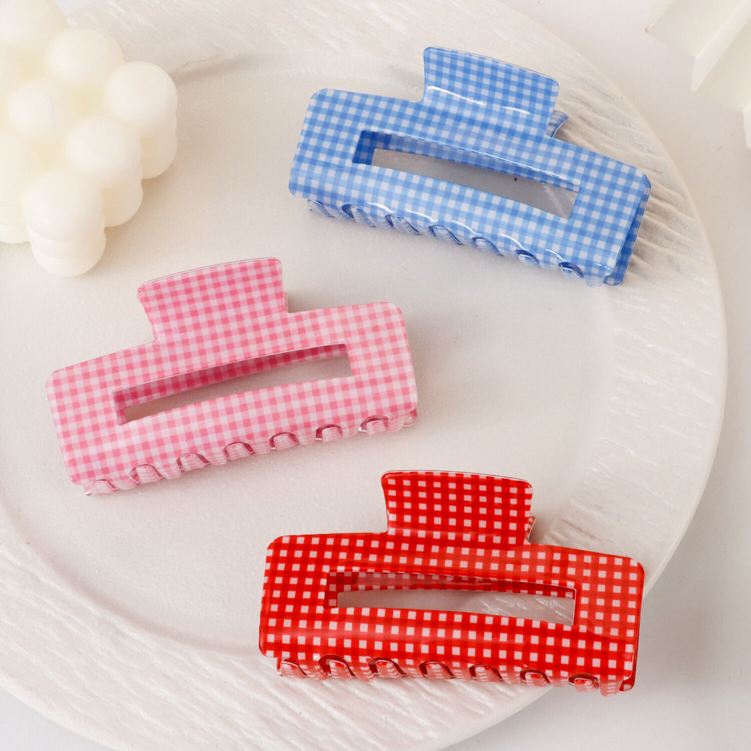 Eenvoudige Serie Casual Effen Geruite Pvc Haarklemmen 2