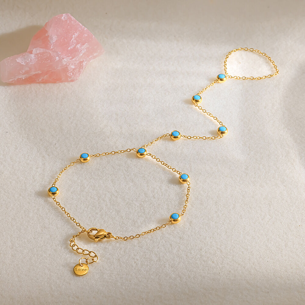Bracciale In Acciaio Inossidabile Impermeabile Color Oro Con Pietre Naturali 2