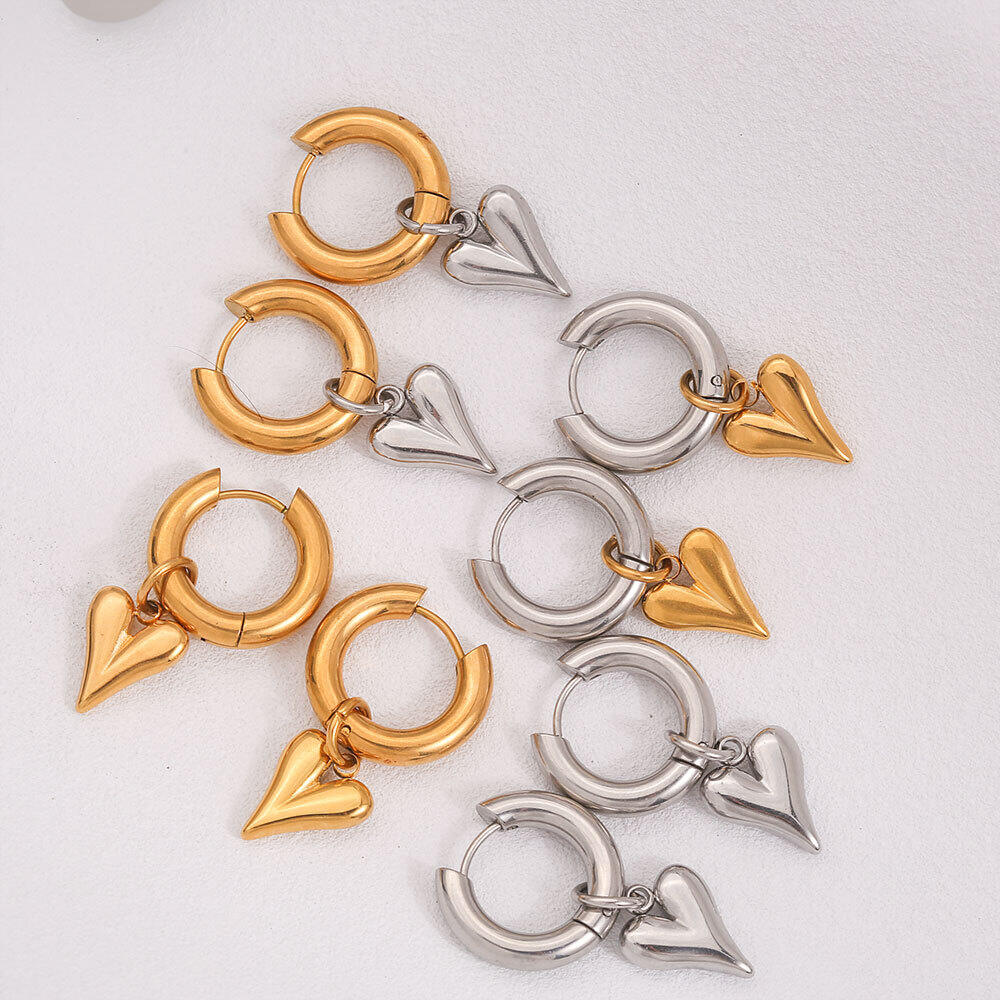 Simple Series Simple Heart Stainless Steel Waterproof   Gold Color  Women's Drop Earrings 2