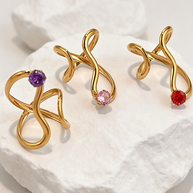 Simple Irregular Shape Stainless Steel Waterproof Gold Color Zircon Women's Gemstone Rings h5Picture2