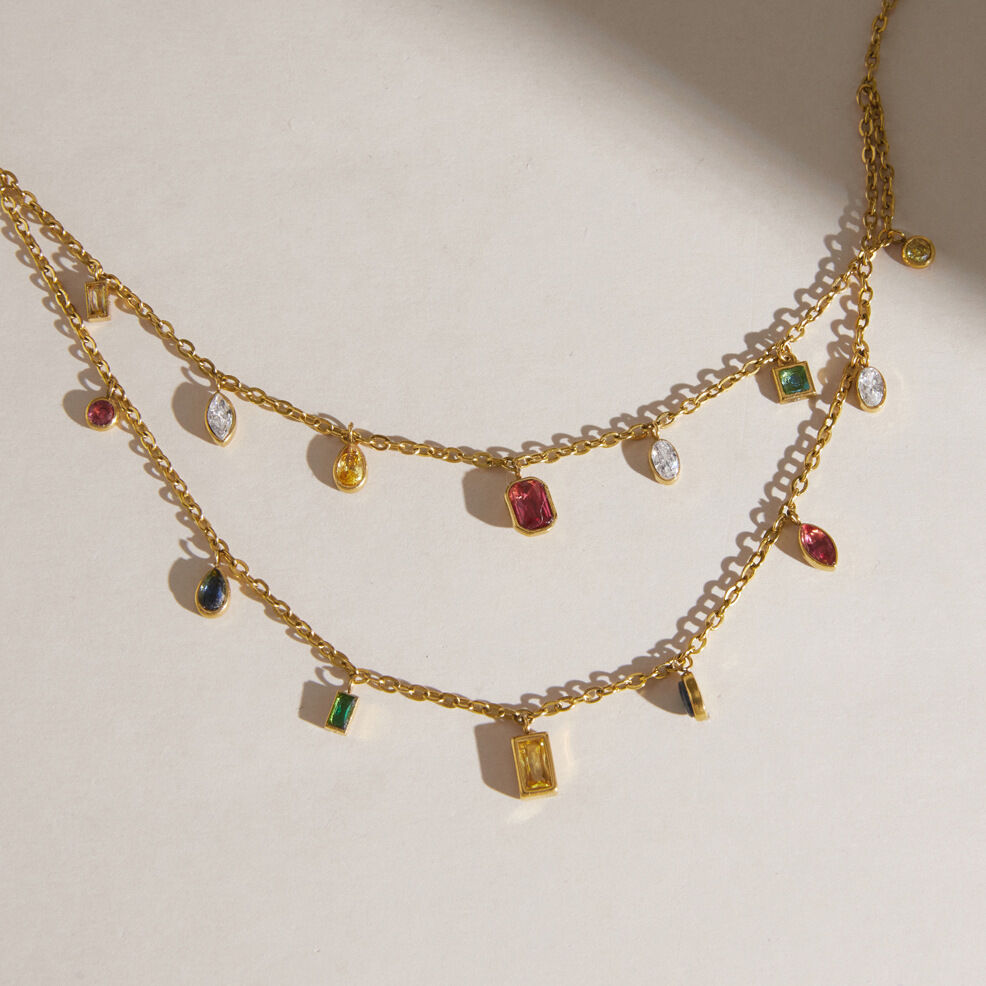 Collares Con Colgante De Circonita De Acero Inoxidable Color Oro, De La Serie Romantic Daily, Con Forma Rectangular. h5 Imagen3