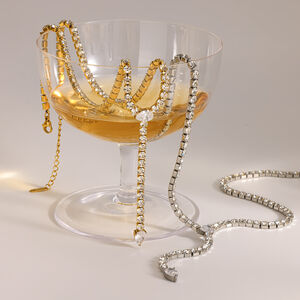 Elegant Stainless Steel Waterproof Gold Color Rhinestone Women's Chain Necklaces h5 Picture3