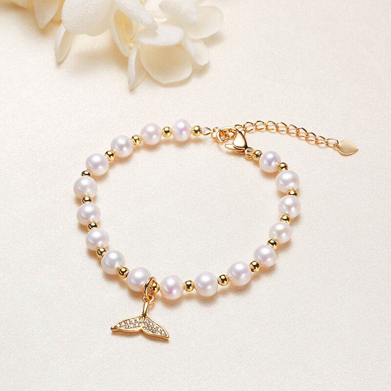 Simple Series Elegant Beads Fish Freshwater Pearls   Gold Color  Women's Pearl Bracelet h5 Picture4