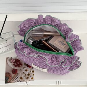 Bolsas De Maquillaje De Algodón Con Estampado A Cuadros Sencillos De La Serie Sweet Plaid h5 Imagen2