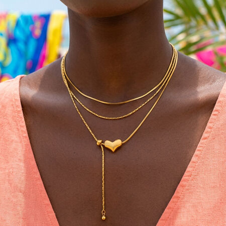 Simple Series Elegant Heart Chain Stainless Steel Waterproof Gold Color Women's Long Necklaces