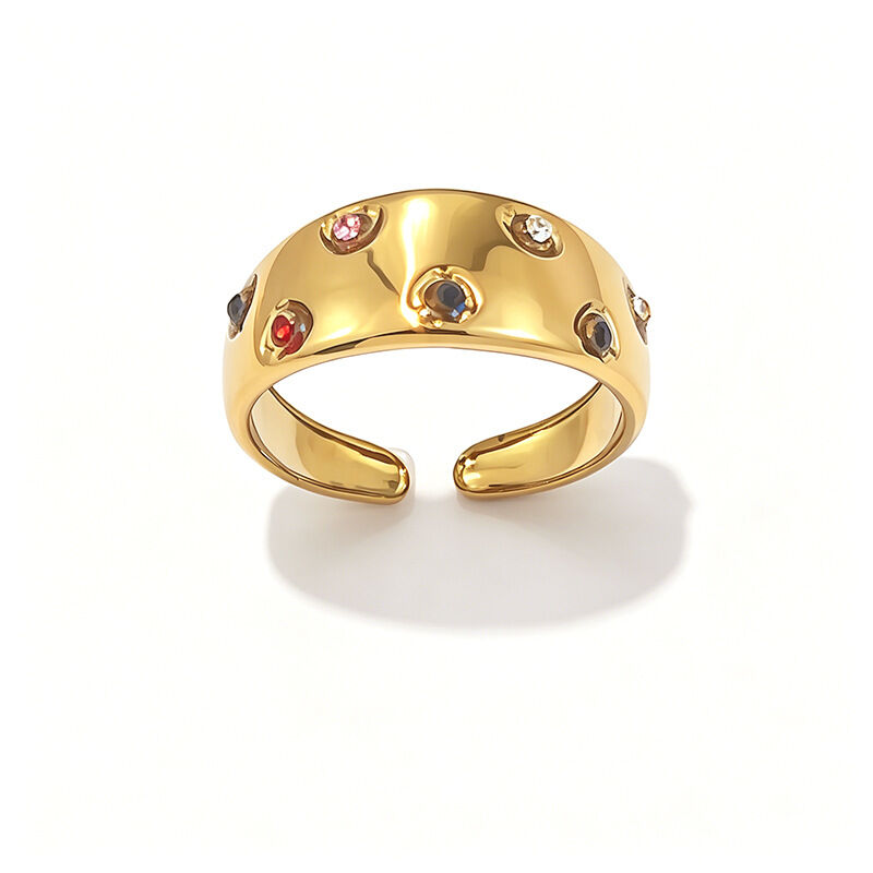 Solid Color Stainless Steel Waterproof Gold Color Rhinestone Statement Rings h5Picture4