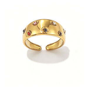 Solid Color Stainless Steel Waterproof Gold Color Rhinestone Statement Rings h5 Picture4