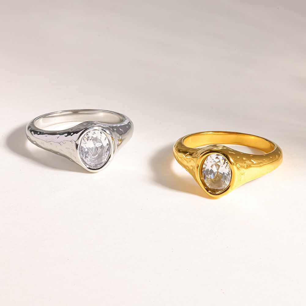Luxury Daily Ellipse Shape Geometric Shape Stainless Steel Waterproof   Gold Color  Zircon Gemstone Ring Picture2