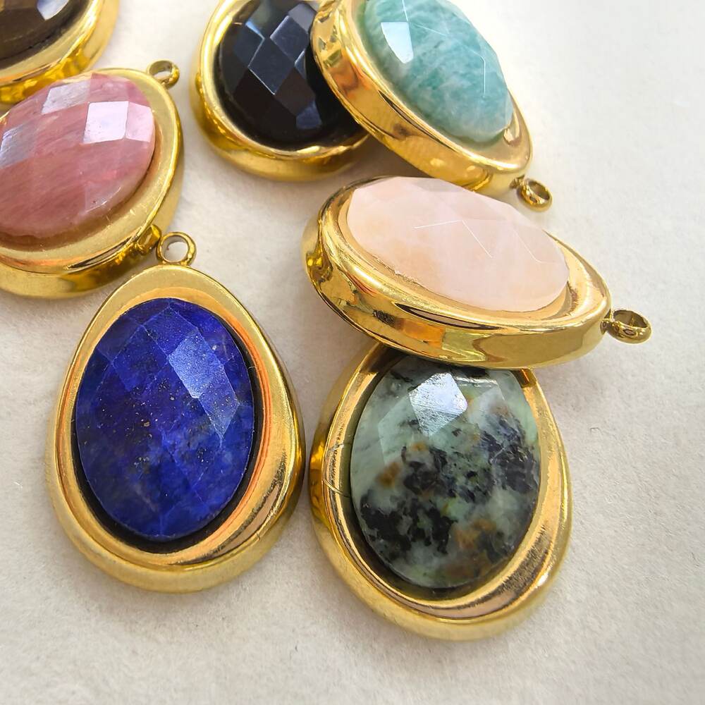 Colgantes Para Mujer Con Forma De Gota, Piedras Naturales, Acero Inoxidable Y Color Dorado. h5Imagen2