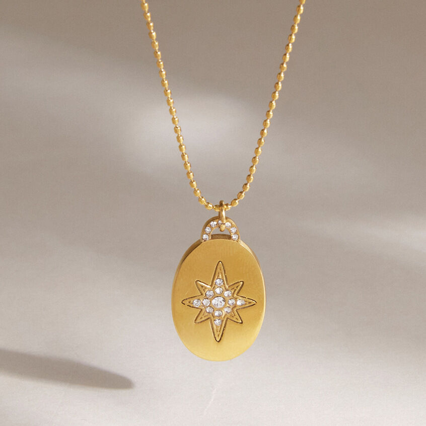 Collares Con Colgante Para Mujer De La Serie Clásica, Elegante Cadena Con Forma Elíptica, De Acero Inoxidable, Resistentes Al Agua Y De Color Dorado. h5 Imagen3