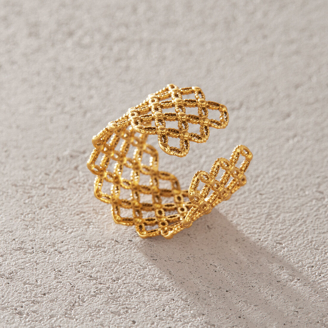 Simple Series Retro Patchwork Hollowed-Out Stainless Steel Waterproof   Gold Color  Statement Rings h5 Picture2