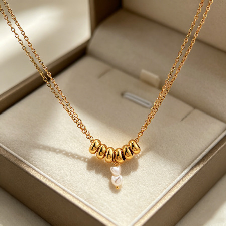 Simple Heart Beads Stainless Steel Waterproof Gold Color Women's Pendant Necklaces