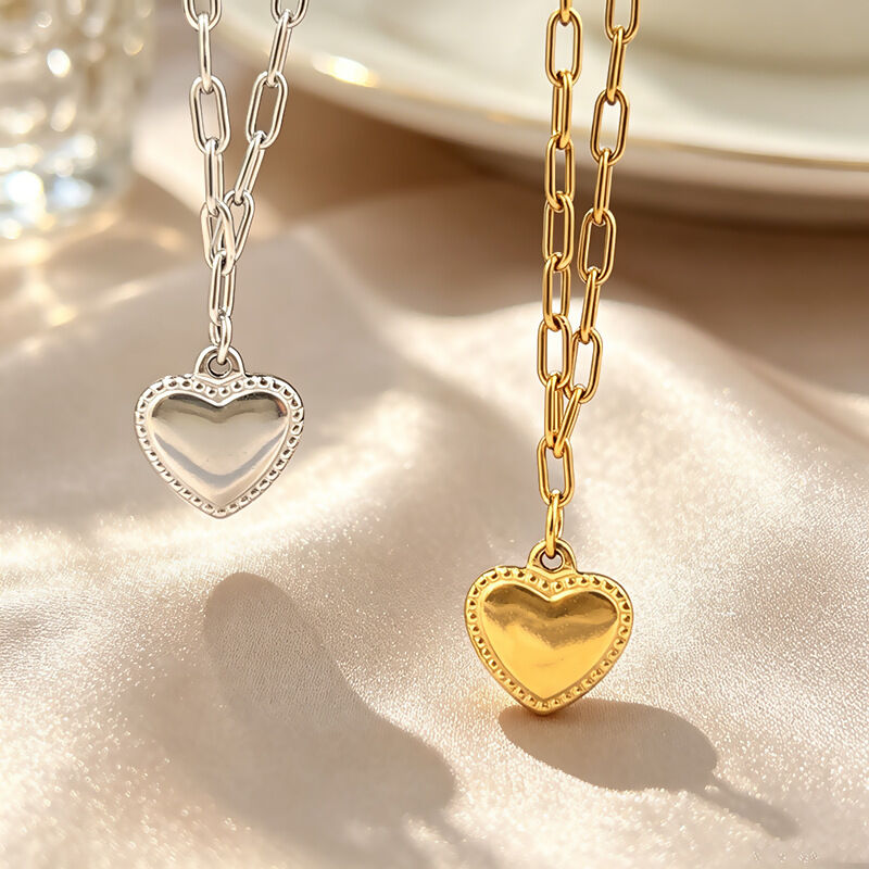 Simple Heart Stainless Steel Waterproof Gold Color Women's Pendant Necklaces