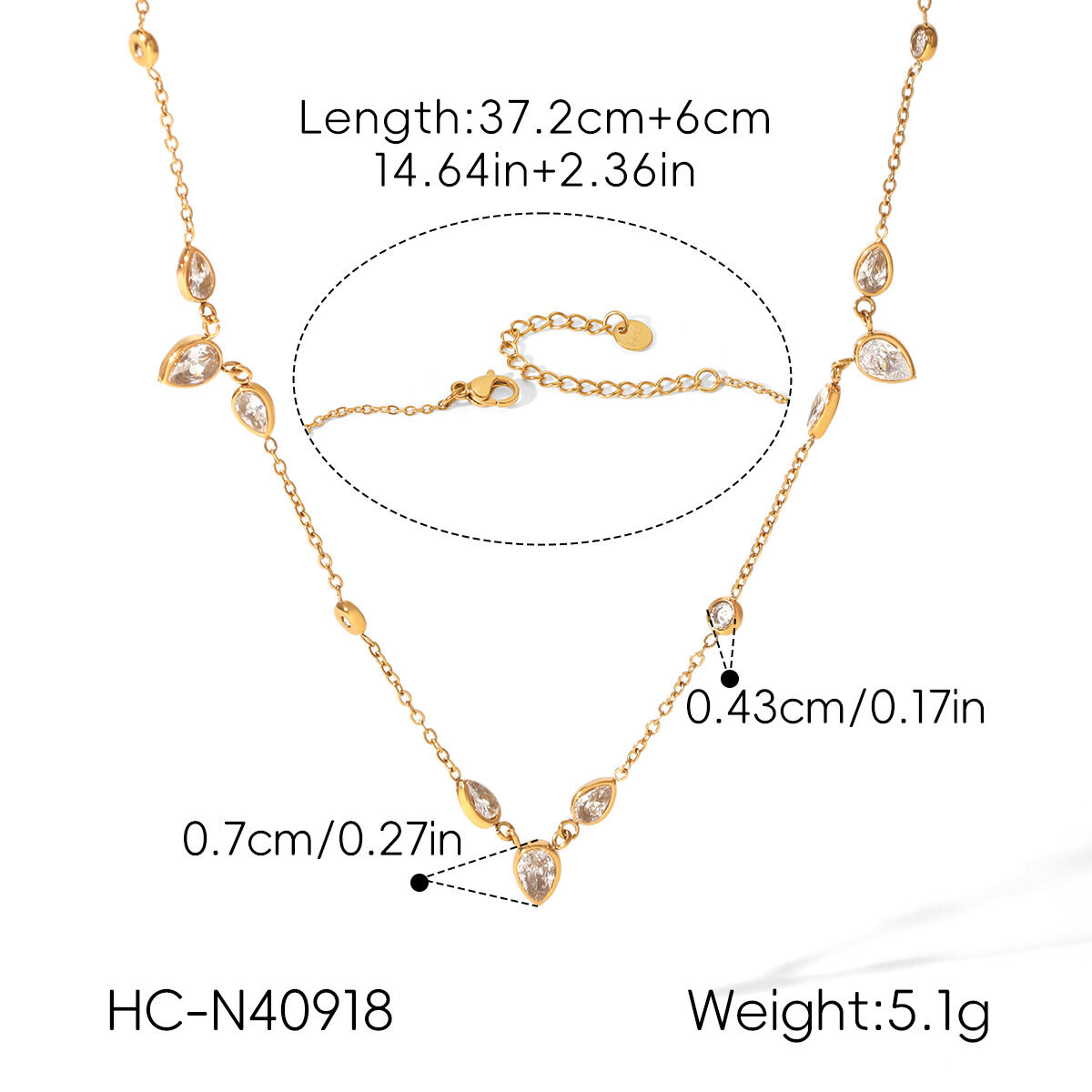Collana Da Donna Di Lusso Della Serie Daily Droplet, In Acciaio Inossidabile Impermeabile Color Oro Con Zirconi. Immagine2