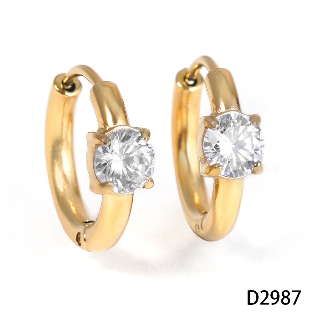 Simple Flower Stainless Steel Waterproof Gold Color Zircon Women's Hoop Earrings h5 