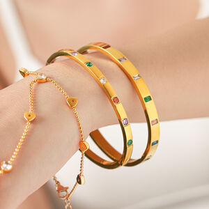 Luxury Series Daily Irregular Shape Ellipse Shape Stainless Steel Waterproof Gold Color Zircon Women's Bangles h5 Picture4