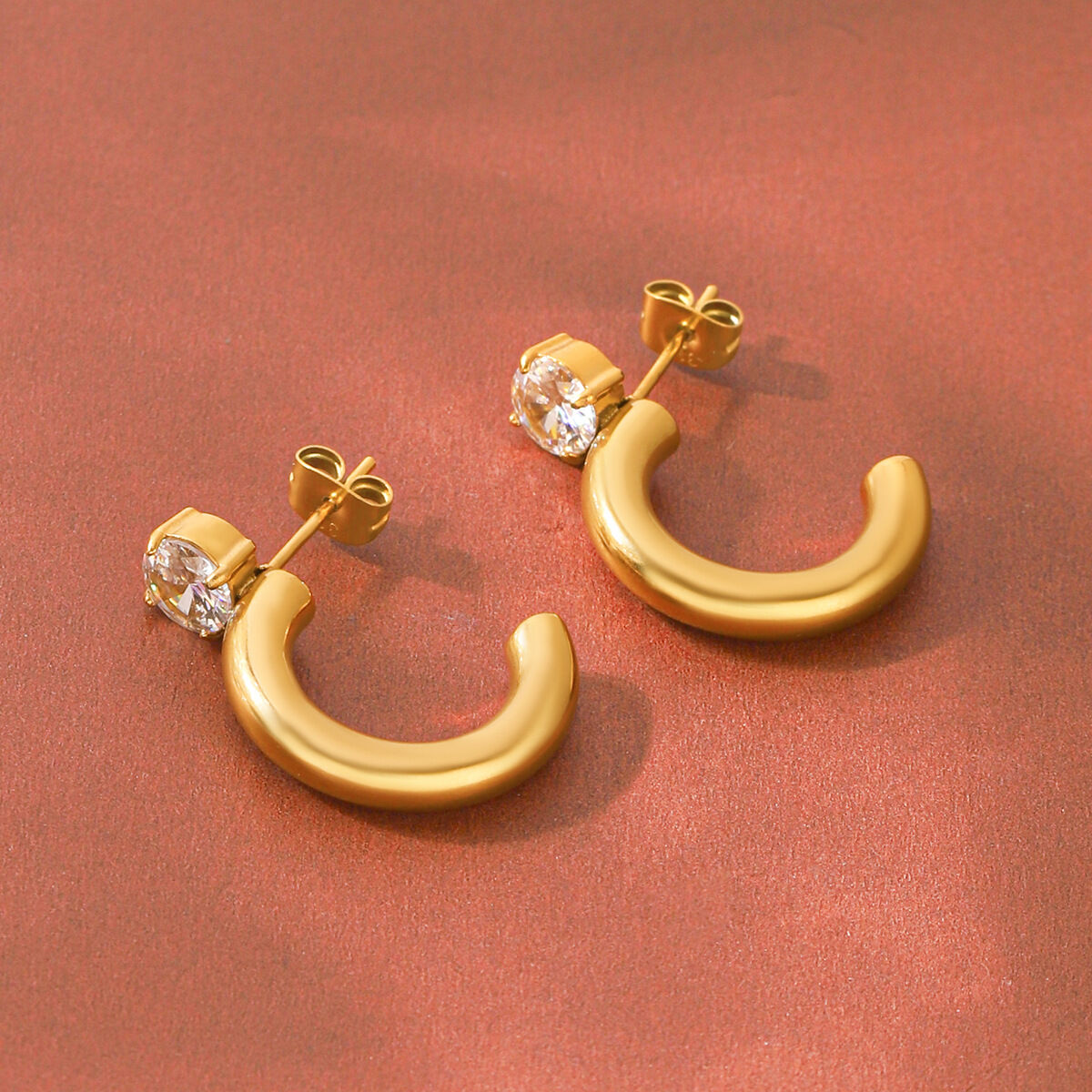 Orecchini A Perno Da Donna Simple Series Daily Lines In Acciaio Inossidabile Color Oro Impermeabile Con Zirconi h5 Immagine5
